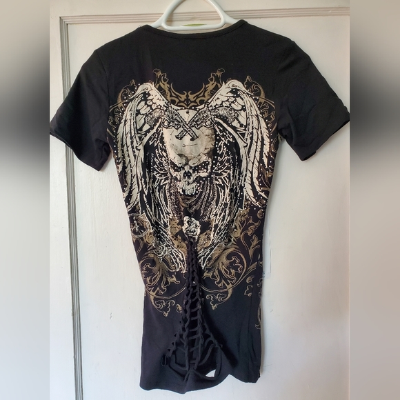 โ ๐NWT From Los Angeles By Bus Stop Gorgeous Rhinestone Skull Top๐ค๐ - Picture 2 of 2
